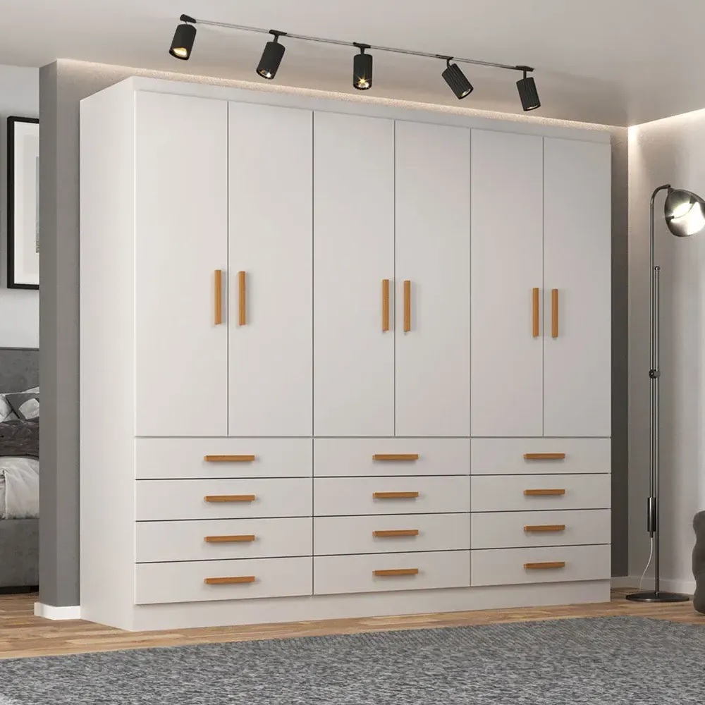 Guarda Roupa Casal New Mônaco 6 Portas 12 Gavetas Branco - Evidência Móveis - 1