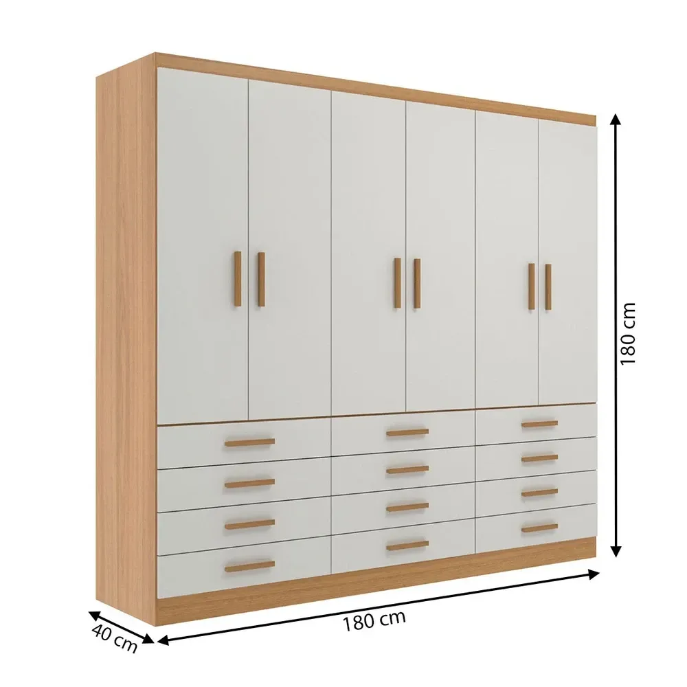 Guarda Roupa Casal New Mônaco 6 Portas 12 Gavetas Cinnamomo/Branco - Evidência Móveis - 3