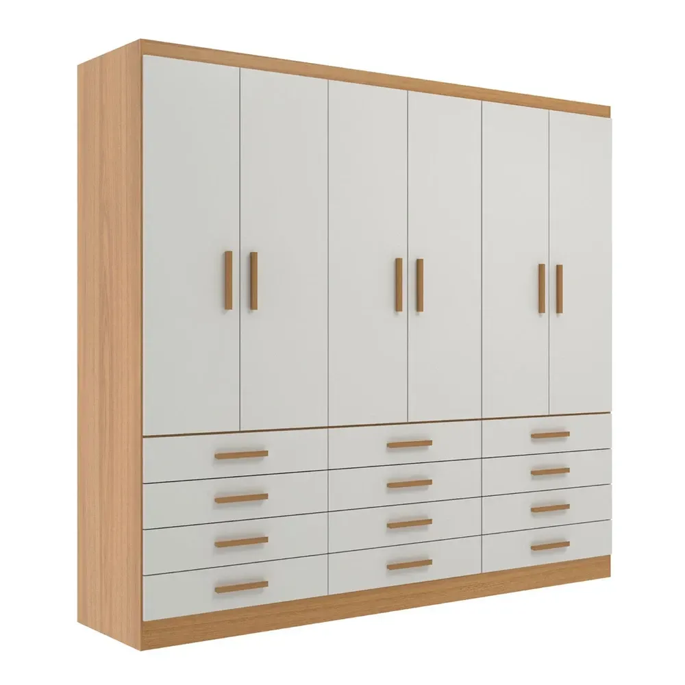 Guarda Roupa Casal New Mônaco 6 Portas 12 Gavetas Cinnamomo/Branco - Evidência Móveis - 2