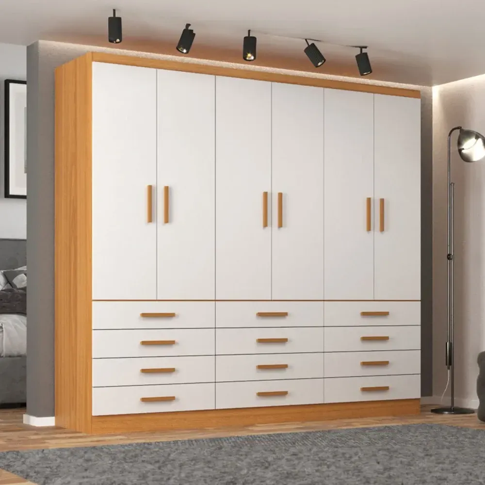 Guarda Roupa Casal New Mônaco 6 Portas 12 Gavetas Cinnamomo/Branco - Evidência Móveis - 1