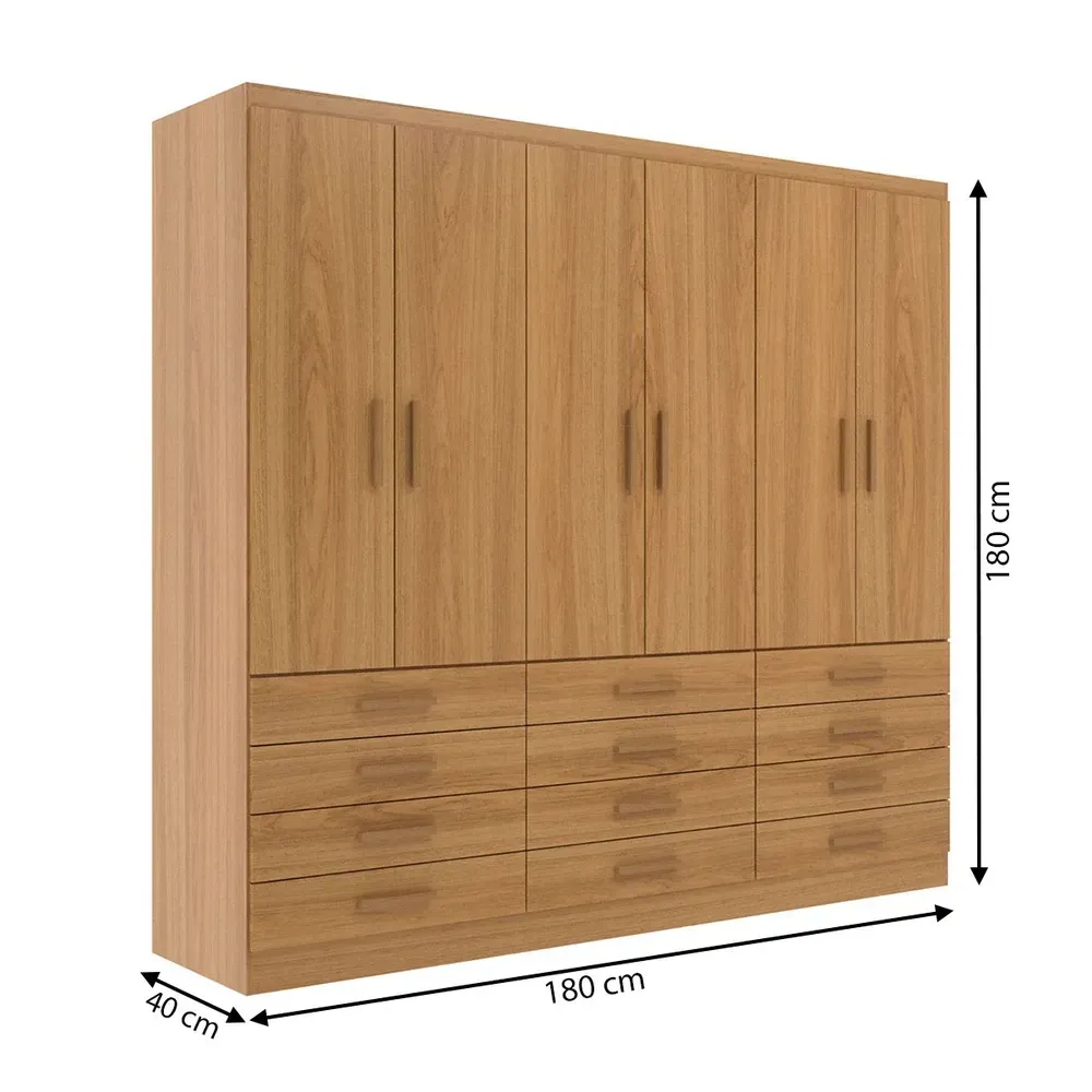 Guarda Roupa Casal New Mônaco 6 Portas 12 Gavetas Cinnamomo - Evidência Móveis - 3