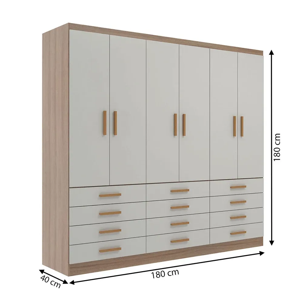 Guarda Roupa Casal New Mônaco 6 Portas 12 Gavetas Branco/Demolição - Evidência Móveis - 3