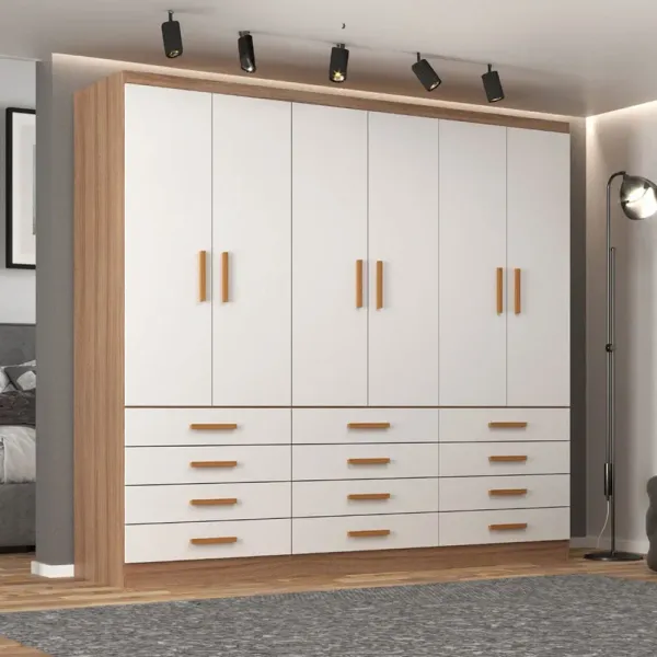 Guarda Roupa Casal New Mônaco 6 Portas 12 Gavetas Branco/Demolição - Evidência Móveis