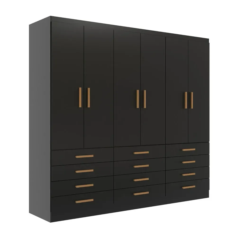 Guarda Roupa Casal New Mônaco 6 Portas 12 Gavetas Preto - Evidência Móveis - 2