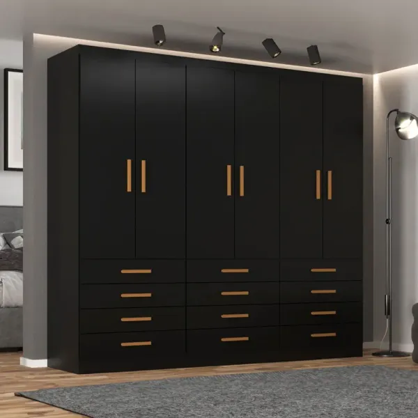 Guarda Roupa Casal New Mônaco 6 Portas 12 Gavetas Preto - Evidência Móveis