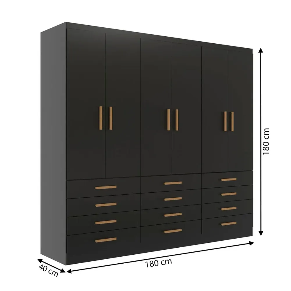 Guarda Roupa Casal New Mônaco 6 Portas 12 Gavetas Preto - Evidência Móveis - 3