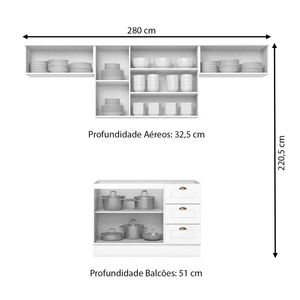 Armário de Cozinha Completa Americana 7 Portas 3 Gavetas 100% MDF Branco - Henn - 3
