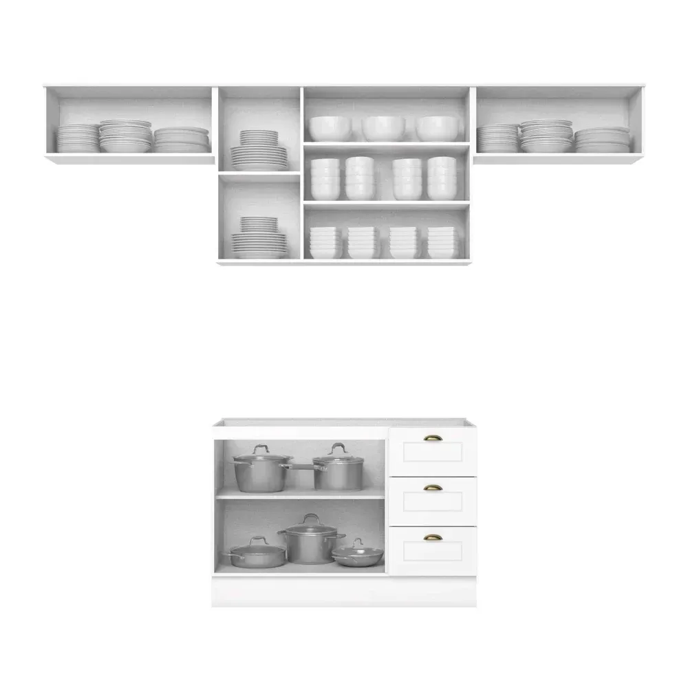 Armário de Cozinha Completa Americana 7 Portas 3 Gavetas 100% MDF Branco - Henn - 2