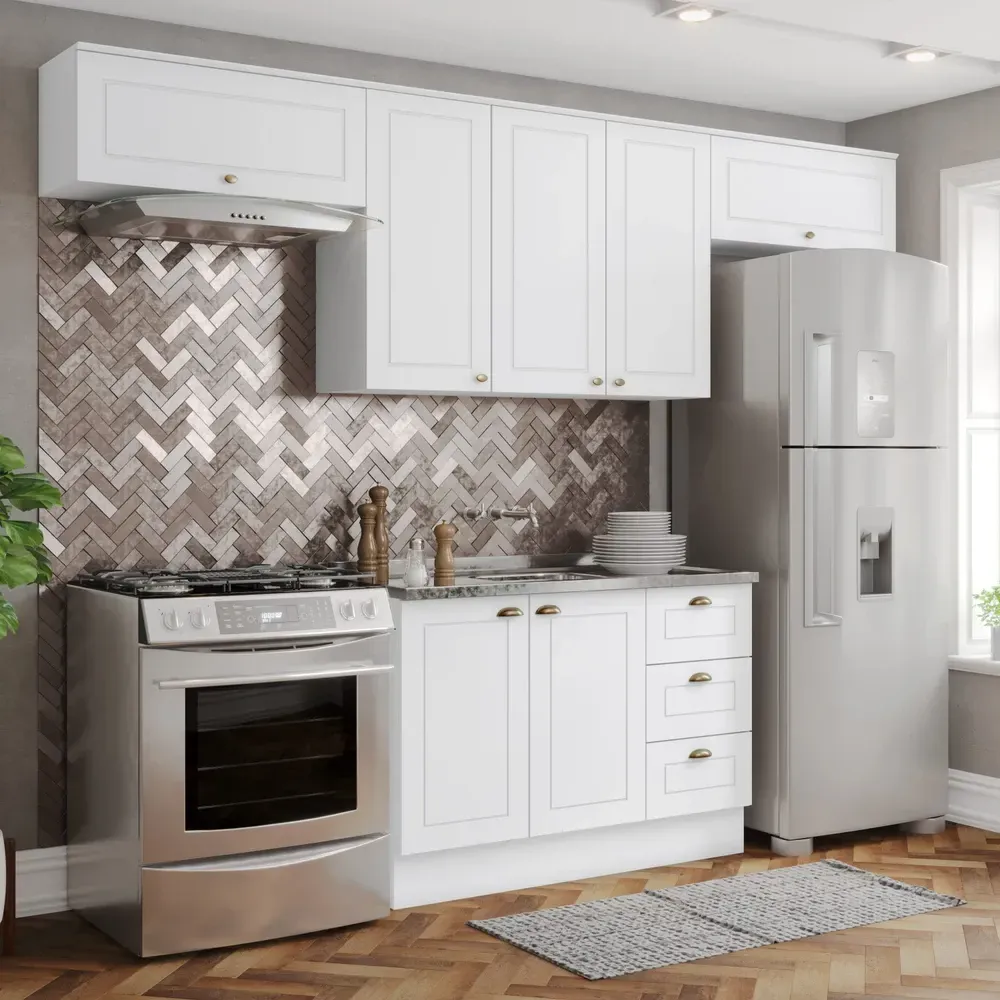 Armário de Cozinha Completa Americana 7 Portas 3 Gavetas 100% MDF Branco - Henn - 1