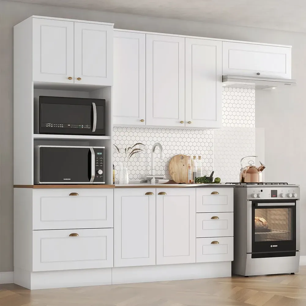 Armário de Cozinha Completa Americana 8 Portas 5 Gavetas Branco - Henn - 1