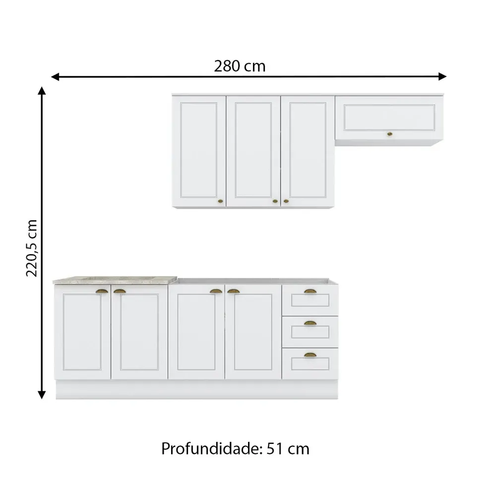 Armário de Cozinha Completa Americana 8 Portas 3 Gavetas 100% MDF Branco - Henn - 3