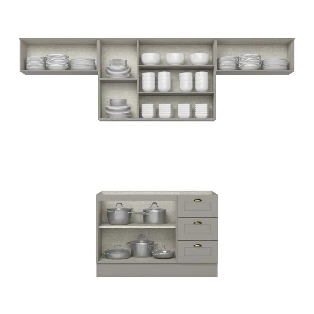 Armário de Cozinha Completa Americana 7 Portas 3 Gavetas 100% MDF Cinza - Henn - 2