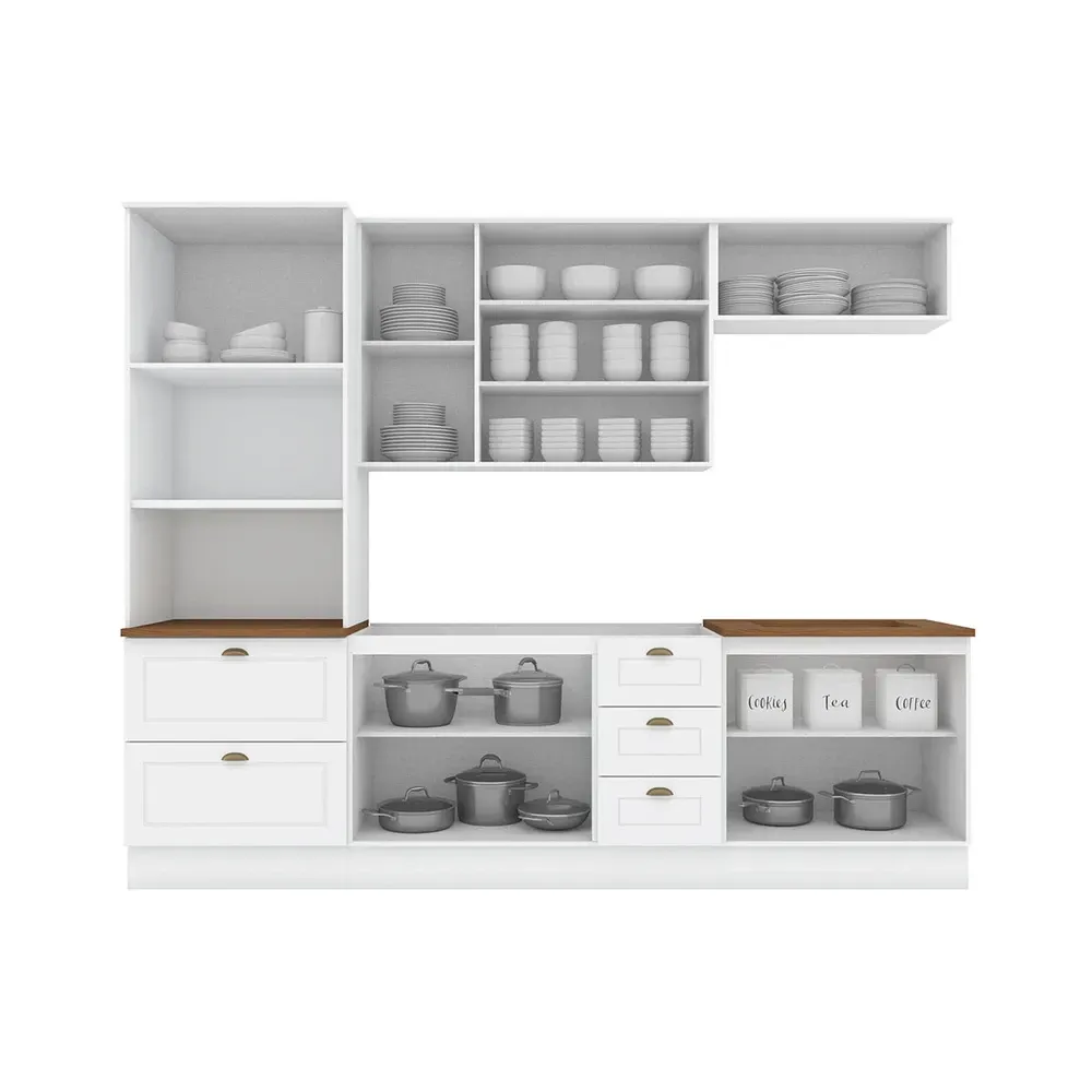 Armário de Cozinha Completa Americana 10 Portas 5 Gavetas 100% MDF Branco/Nature - Henn - 2