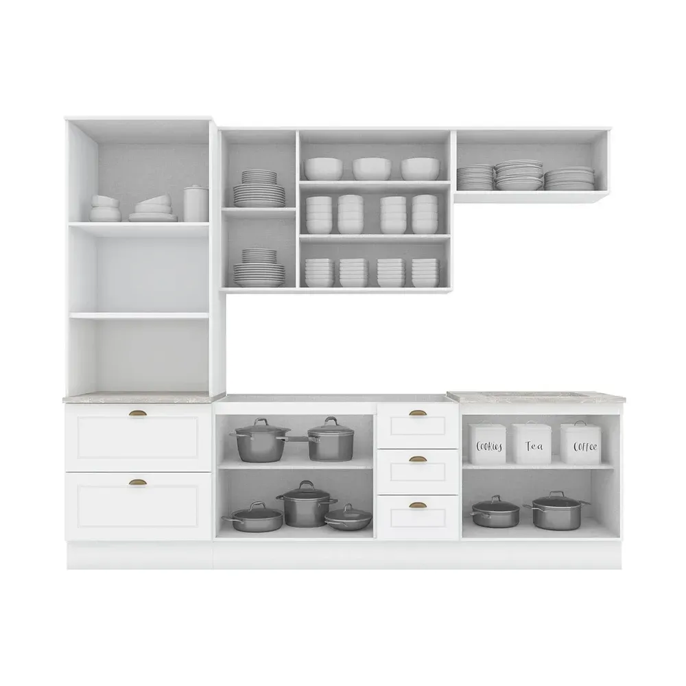 Armário de Cozinha Completa Americana 10 Portas 5 Gavetas 100% MDF Branco/Calcare - Henn - 2