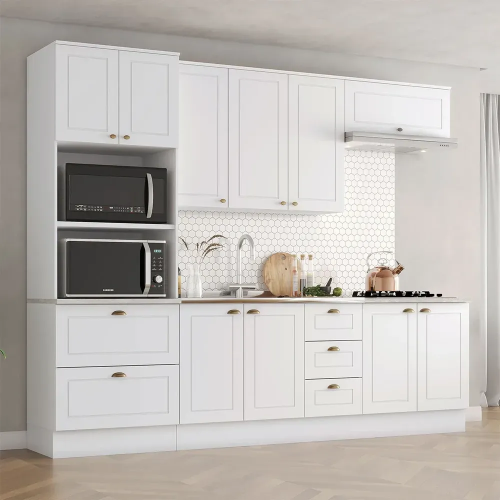 Armário de Cozinha Completa Americana 10 Portas 5 Gavetas 100% MDF Branco/Calcare - Henn - 1