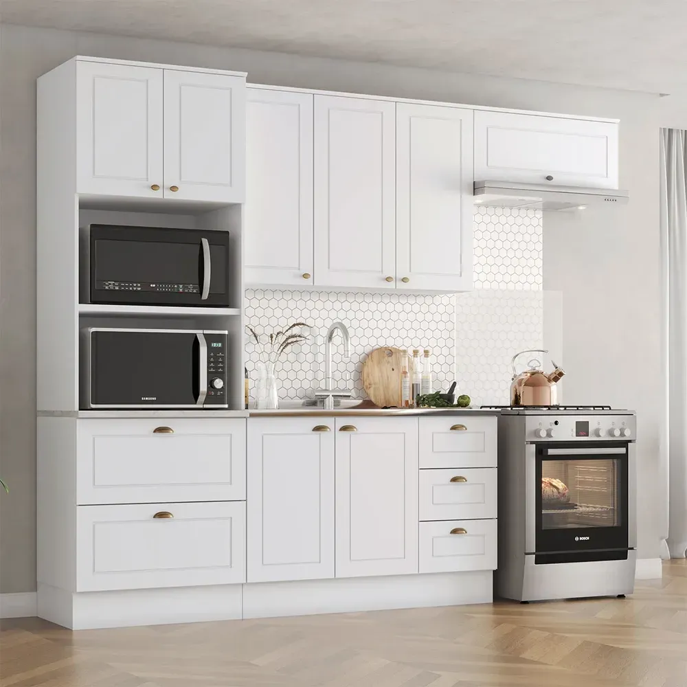 Armário de Cozinha Completa 4 Peças com Torre Quente Americana 100% MDF Branco - 1