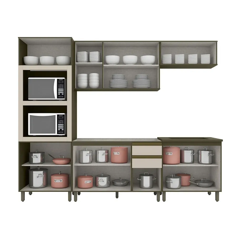Armário de Cozinha Completa Connect 12 Portas 2 Gavetas Duna/Cristal - Henn - 2