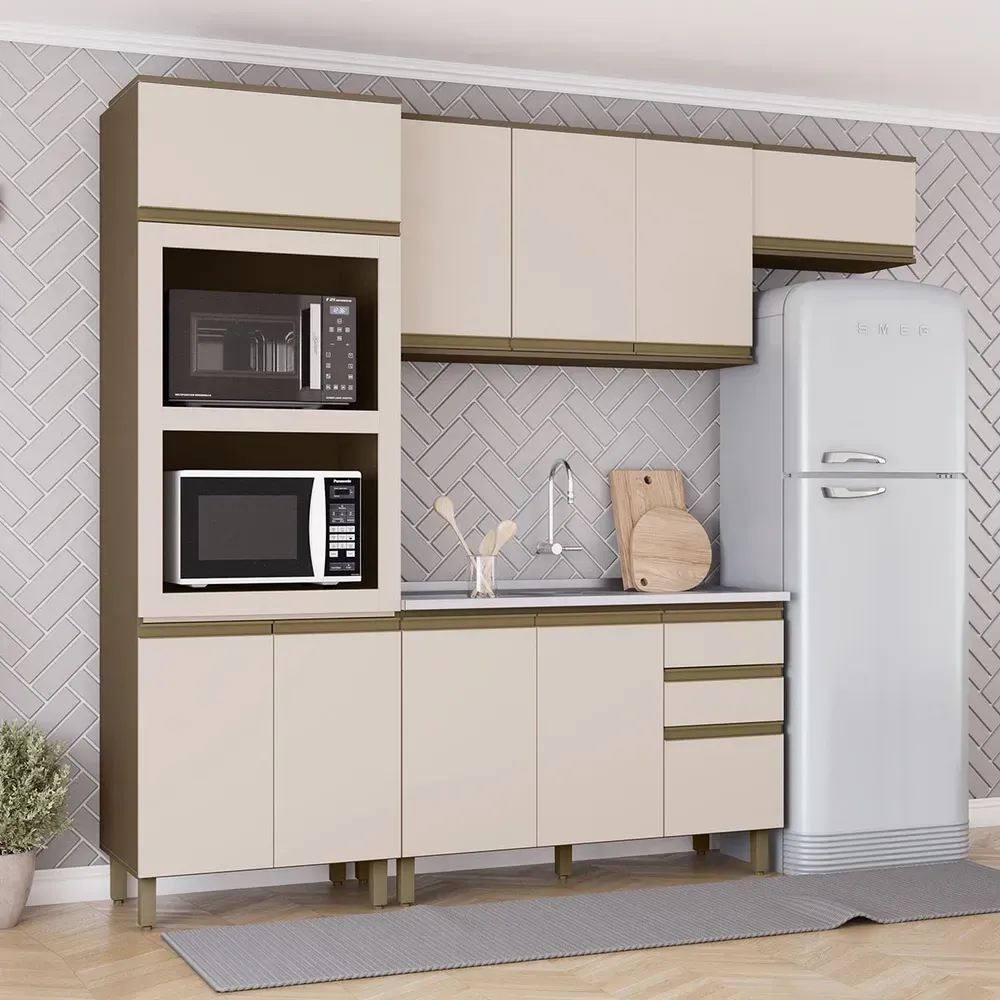 Armário de Cozinha Completa Connect 10 Portas 2 Gavetas Duna/Cristal - Henn - 1