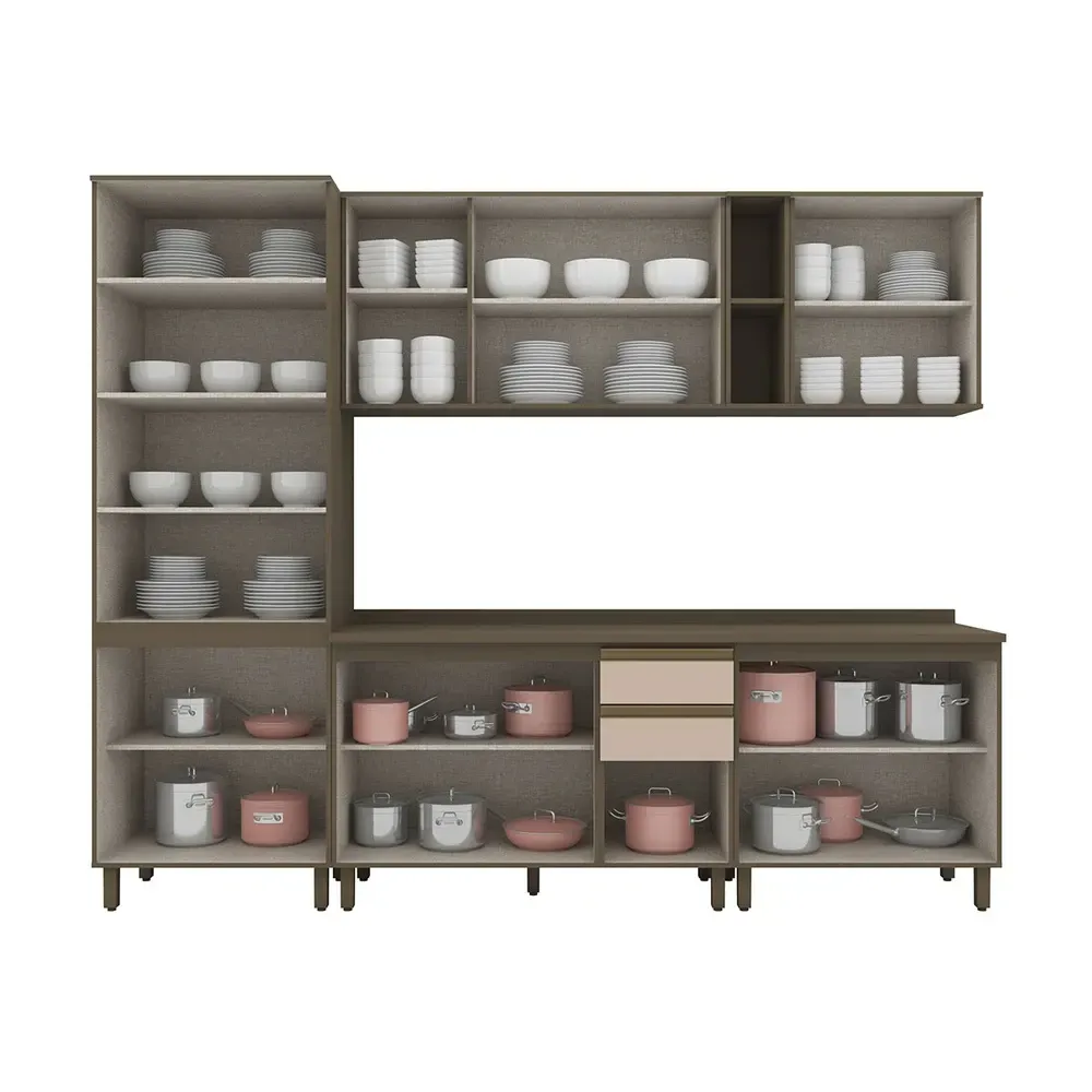 Armário de Cozinha Completa Connect 13 Portas 2 Gavetas com Vidro 100% MDF Duna/Cristal - Henn - 2