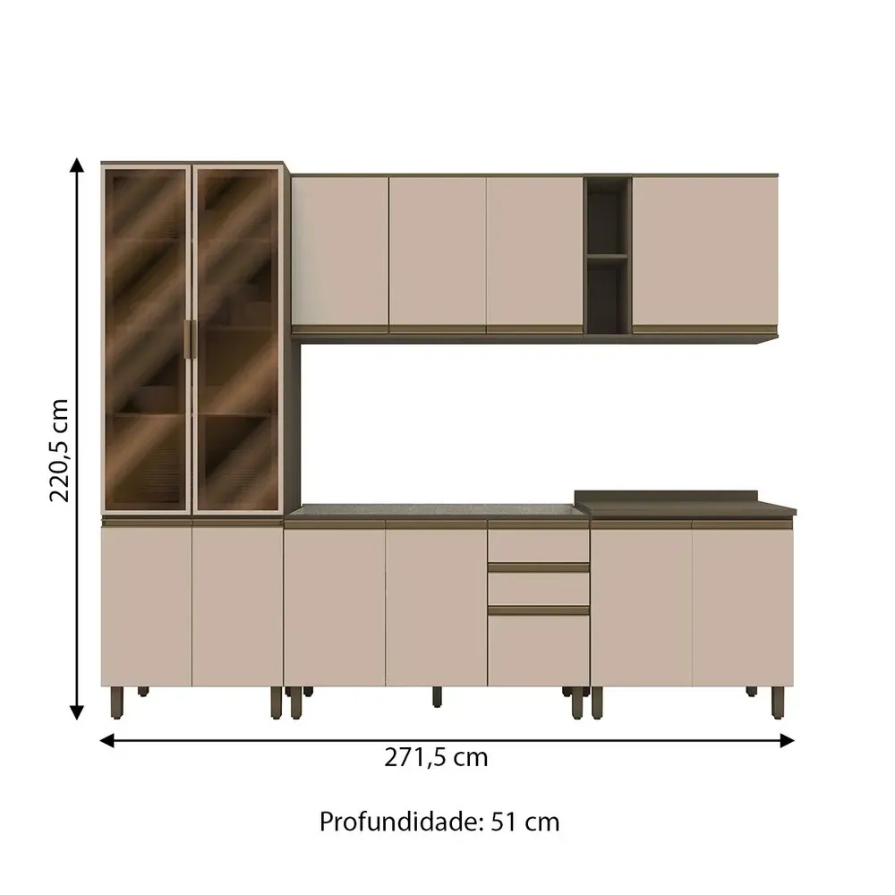 Armário de Cozinha Completa Connect 13 Portas 2 Gavetas 100% MDF Duna/Cristal - Henn - 3