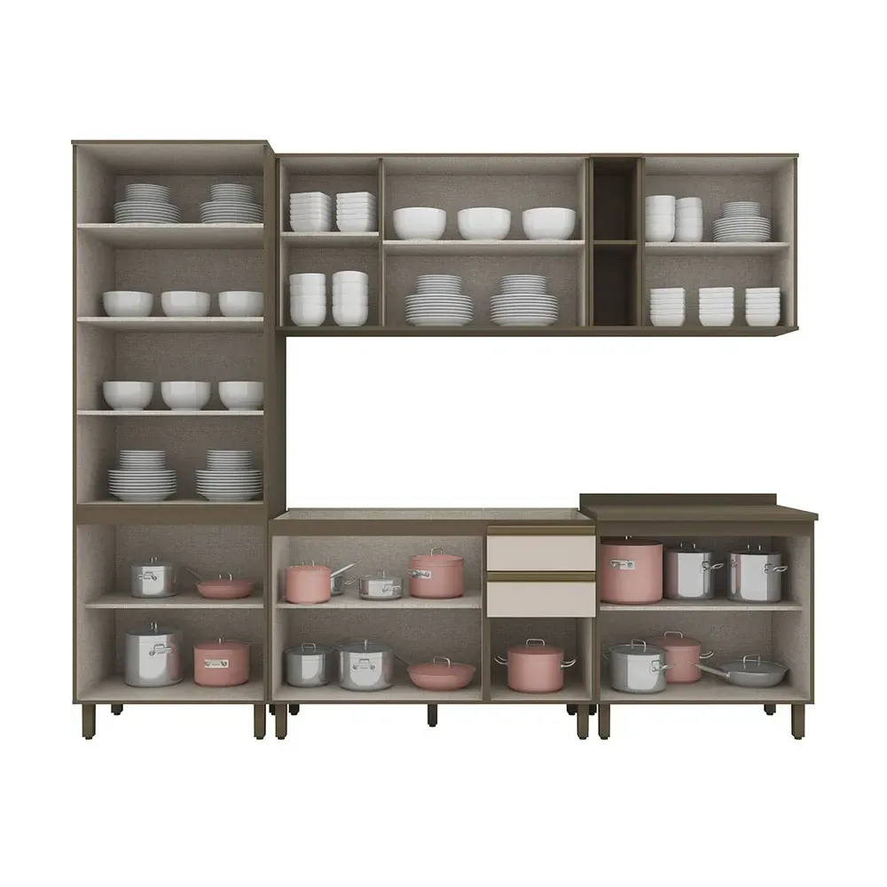 Armário de Cozinha Completa Connect 13 Portas 2 Gavetas 100% MDF Duna/Cristal - Henn - 2