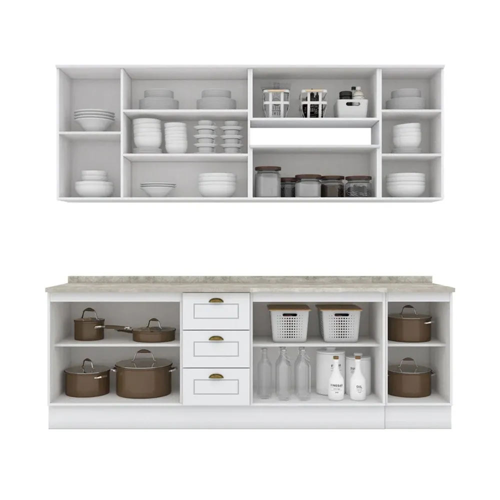 Armário de Cozinha Compacta Americana 11 Portas 3 Gavetas 100% MDF Branco - Henn - 2
