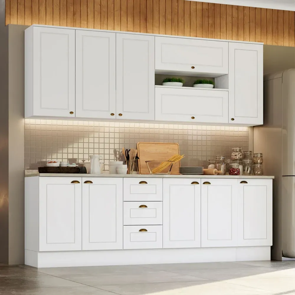 Armário de Cozinha Compacta Americana 11 Portas 3 Gavetas 100% MDF Branco - Henn - 1