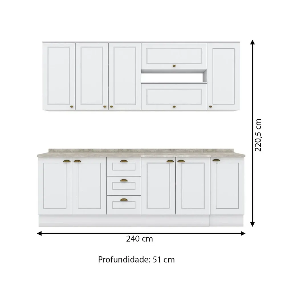 Armário de Cozinha Compacta Americana 11 Portas 3 Gavetas 100% MDF Branco - Henn - 3