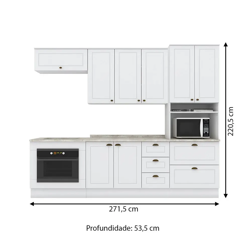 Armário de Cozinha Completa Americana 8 Portas 5 Gavetas Branco - Henn - 3