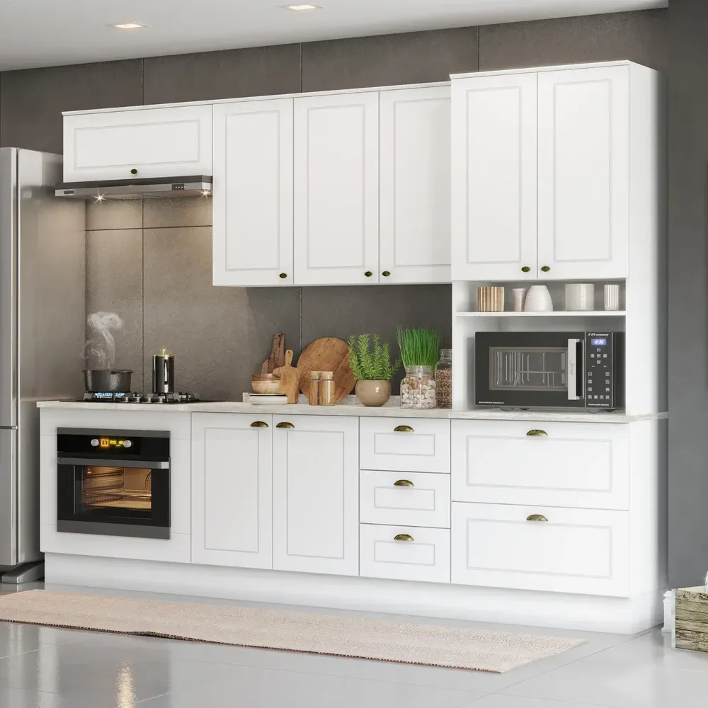 Armário de Cozinha Completa Americana 8 Portas 5 Gavetas Branco - Henn - 1