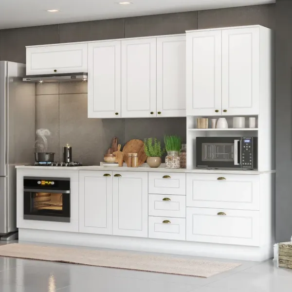 Armário de Cozinha Completa Americana 8 Portas 5 Gavetas Branco - Henn