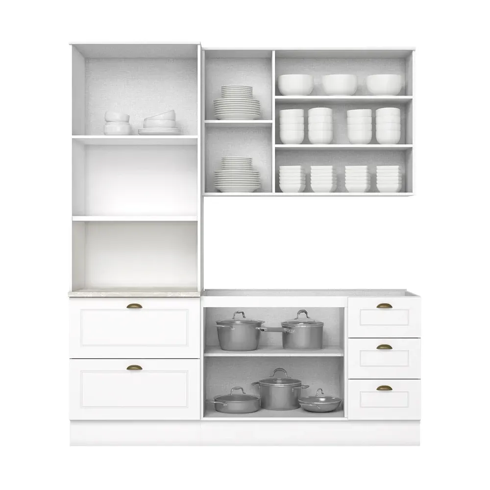Armário de Cozinha Completa Americana 7 Portas 5 Gavetas 100% MDF Branco - Henn - 2