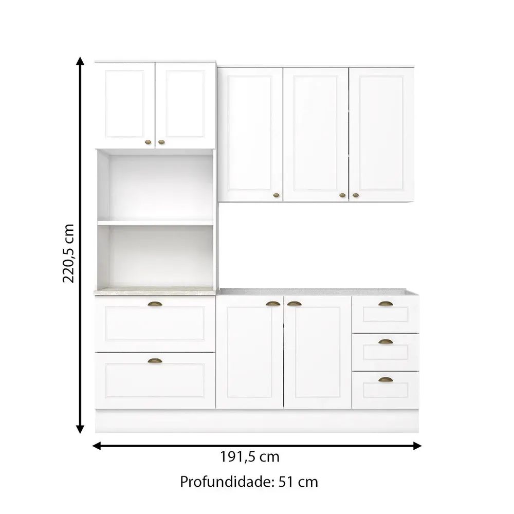 Armário de Cozinha Completa Americana 7 Portas 5 Gavetas 100% MDF Branco - Henn - 3