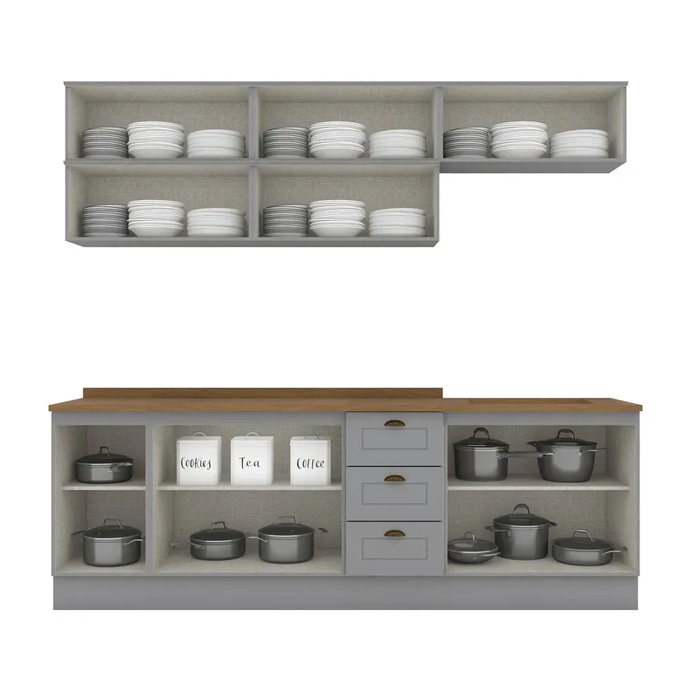 Armário de Cozinha Completa Americana 10 Portas 3 Gavetas 100% MDF Cinza - Henn - 2