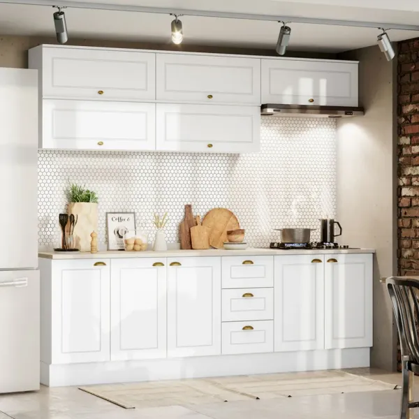 Armário de Cozinha Completa Americana 10 Portas 3 Gavetas 100% MDF Branco - Henn
