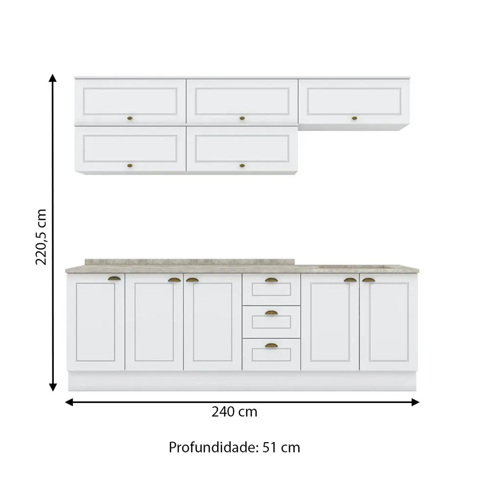 Armário de Cozinha Completa Americana 10 Portas 3 Gavetas 100% MDF Branco - Henn - 3
