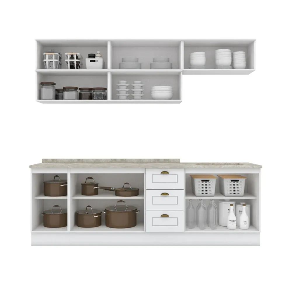 Armário de Cozinha Completa Americana 10 Portas 3 Gavetas 100% MDF Branco - Henn - 2