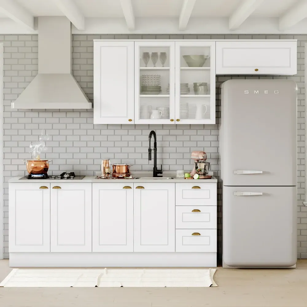 Armário de Cozinha Completa Americana 8 Portas 3 Gavetas com Vidro 100% MDF Branco - Henn - 1