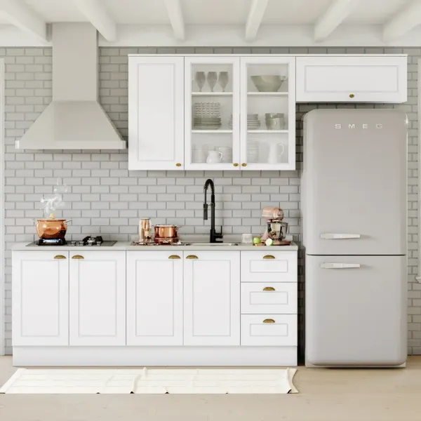 Armário de Cozinha Completa Americana 8 Portas 3 Gavetas com Vidro 100% MDF Branco - Henn