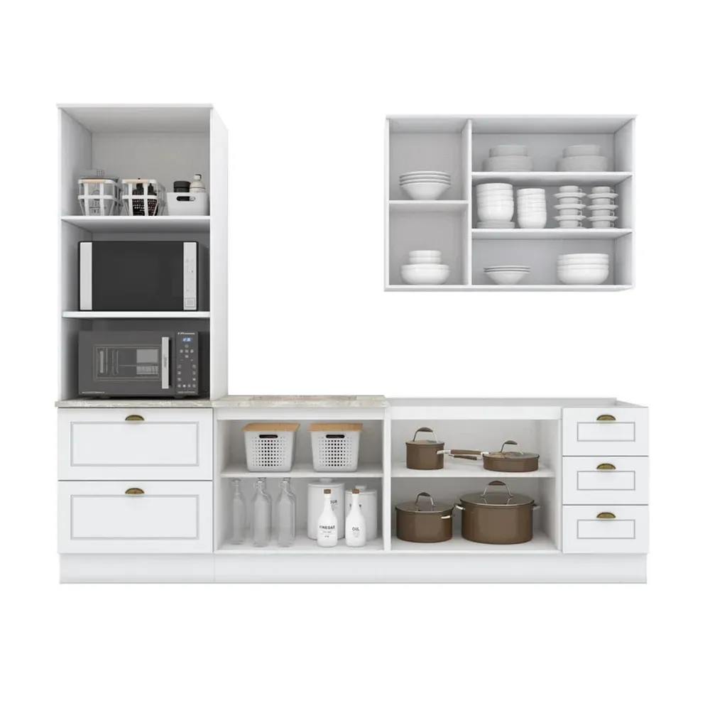 Armário de Cozinha Completa Americana 9 Portas 5 Gavetas 100% MDF Branco - Henn - 2
