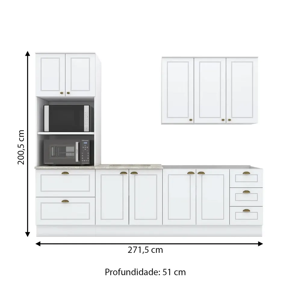 Armário de Cozinha Completa Americana 9 Portas 5 Gavetas 100% MDF Branco - Henn - 3
