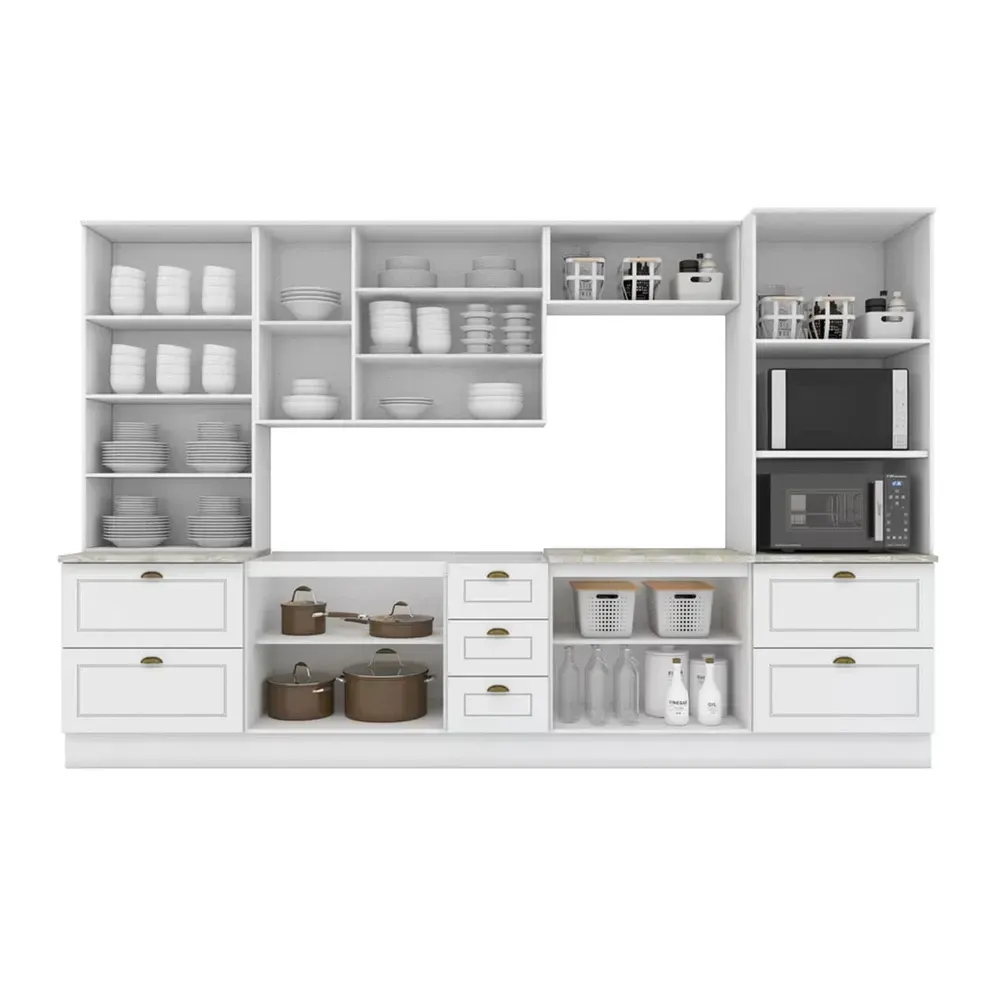 Armário de Cozinha Completa Americana 12 Portas 7 Gavetas com Vidro 100% MDF Branco Hp - Henn - 2