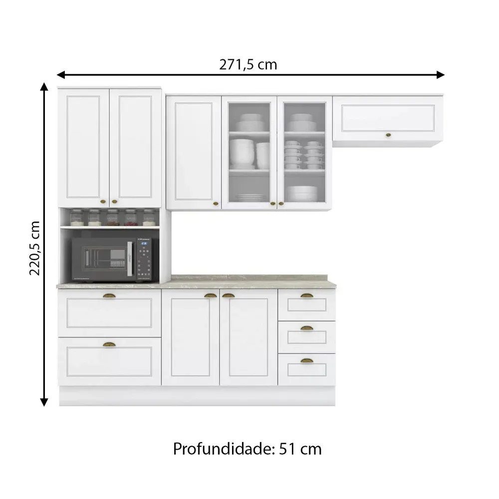 Armário de Cozinha Completa Americana 8 Portas 5 Gavetas 100% Mdf Branco - Henn - 3