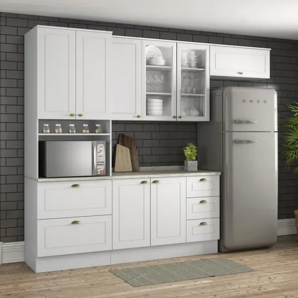 Armário de Cozinha Completa Americana 8 Portas 5 Gavetas 100% Mdf Branco - Henn