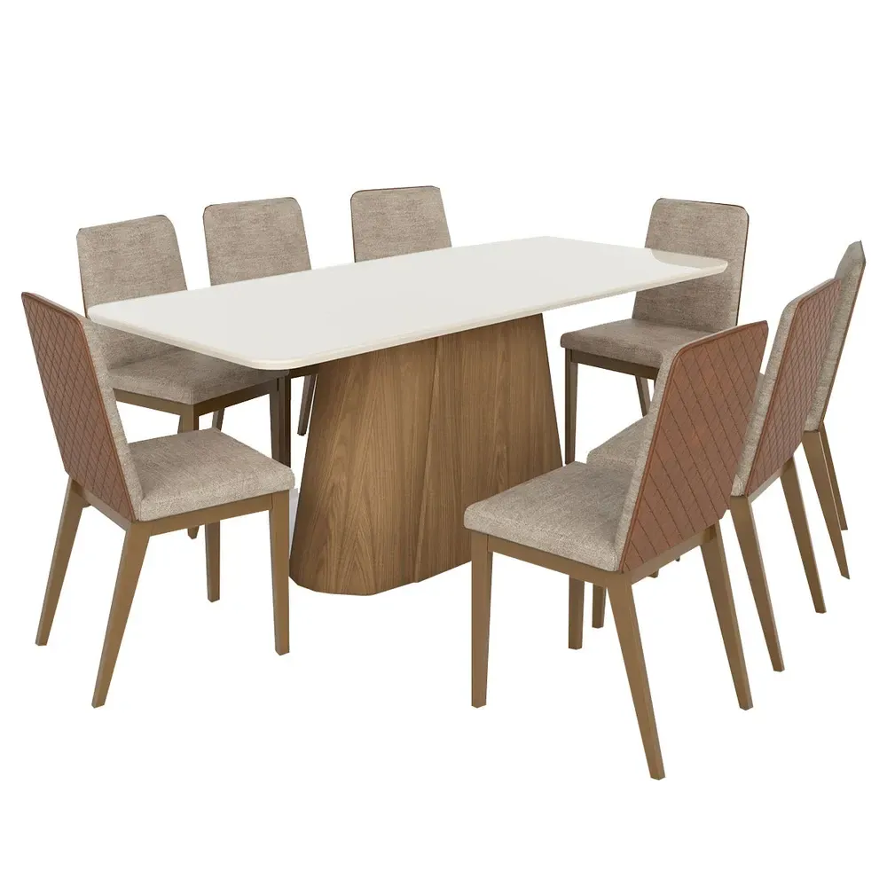 Mesa de Jantar 8 Cadeiras Olívia com Vidro Nature/Off White/Creme - Henn - 2