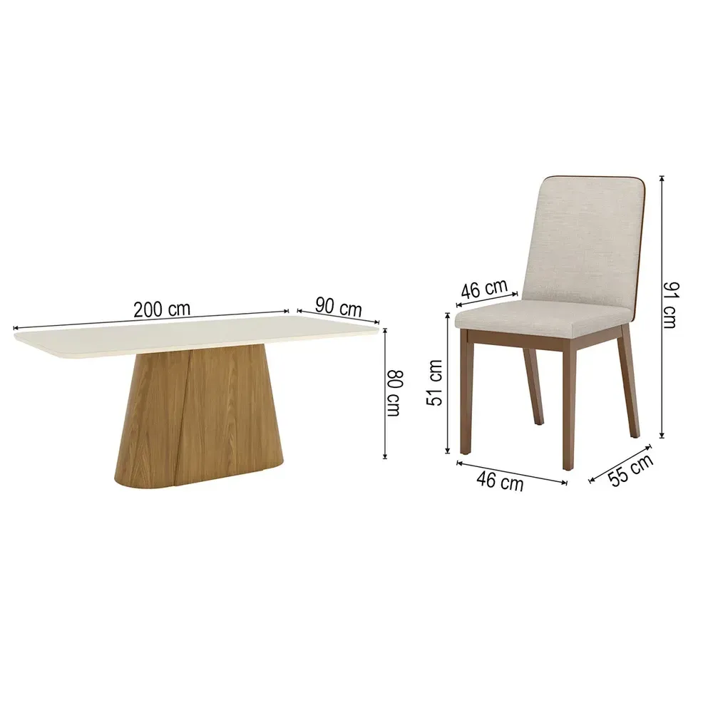 Mesa de Jantar 8 Cadeiras Olívia com Vidro Nature/Off White/Creme - Henn - 3