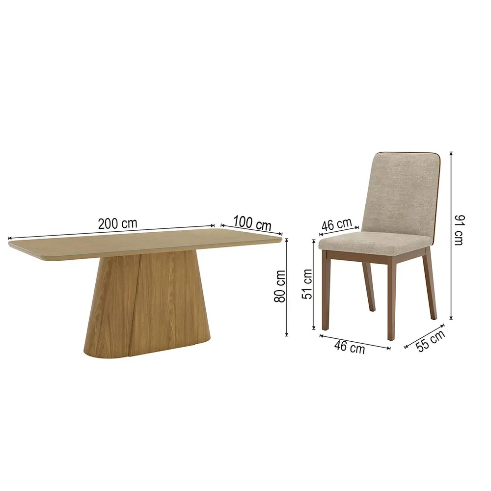 Mesa de Jantar 8 Cadeiras Olívia 200cm com Vidro Nature/Corano/Caramelo/Creme - Henn - 3
