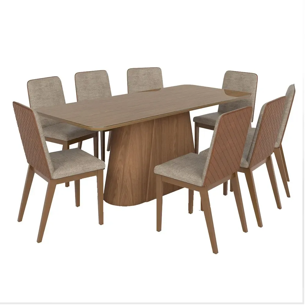 Mesa de Jantar 8 Cadeiras Olívia 200cm com Vidro Nature/Corano/Caramelo/Creme - Henn - 2