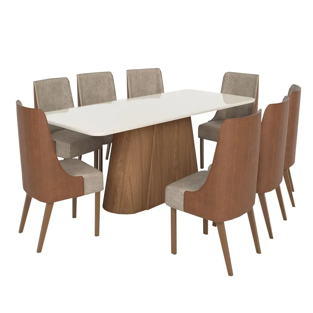 Mesa de Jantar 8 Cadeiras Olivía com Vidro Nature/Off White/Corano/Caramelo/Creme - Henn - 2