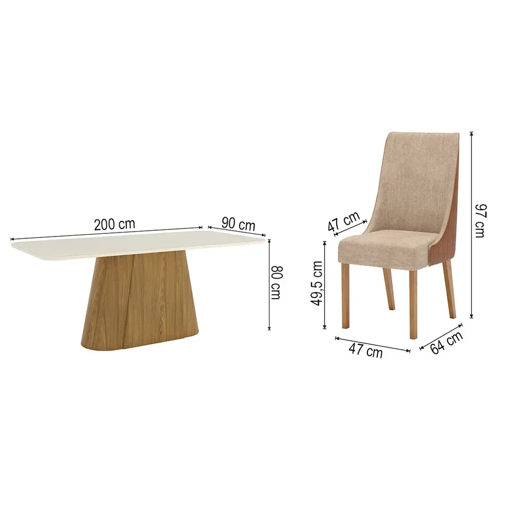 Mesa de Jantar 8 Cadeiras Olivía com Vidro Nature/Off White/Corano/Caramelo/Creme - Henn - 3